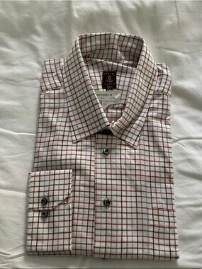 Robert Talbott Dress Shirt with Burgundy, Blue and Brown Windowpane Plaid